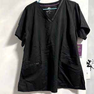 Healing Hands Purple Label 2x black scrub top. NWT